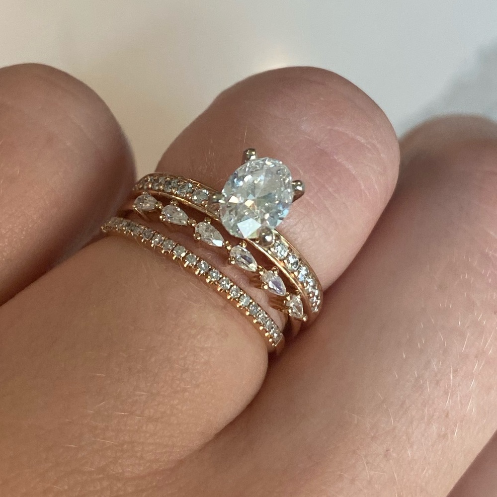 Two Wedding Bands -14k Rose Gold- Moissanite